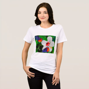 Hibiscus flower with 2 Tiger Longwing butterflies Tri-Blend Shirt