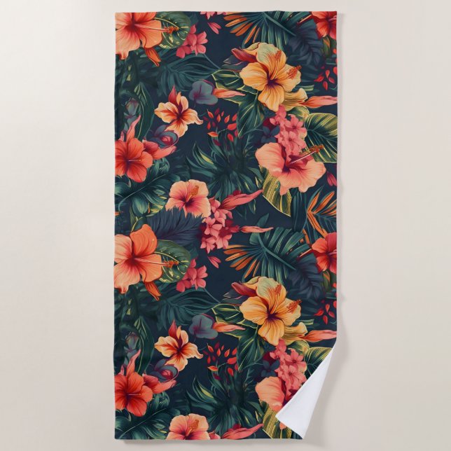 Hibiscus Flowers, A Tropical Floral Pattern Beach Towel (Front)