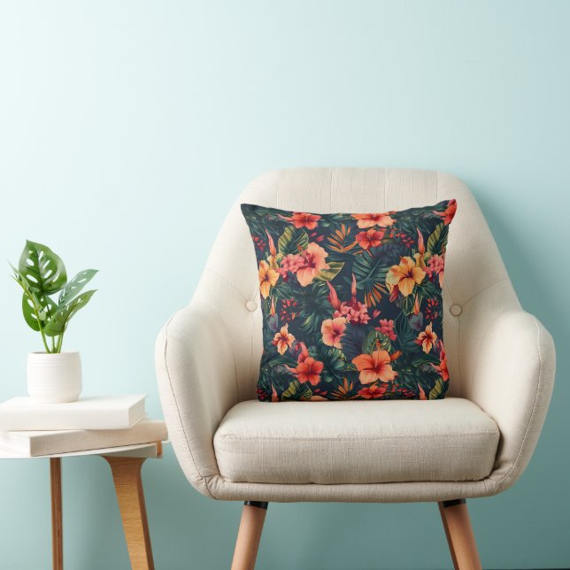 Hibiscus Flowers, A Tropical Floral Pattern Cushion (Chair)