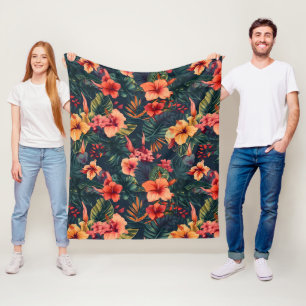 Hibiscus Flowers, A Tropical Floral Pattern Fleece Blanket