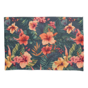 Hibiscus Flowers, A Tropical Floral Pattern Pillowcase