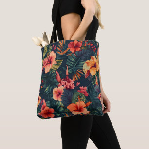 Hibiscus Flowers, A Tropical Floral Pattern Tote Bag
