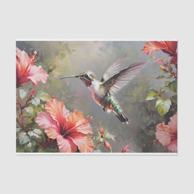 Hibiscus Flowers and Hummingbird Decoupage Tissue Paper (Front)