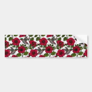 Hibiscus flowers and hummingbirds bumper sticker