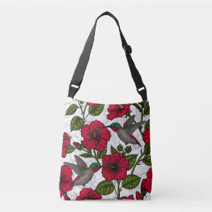 Hibiscus flowers and hummingbirds crossbody bag