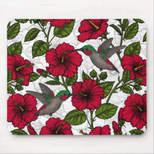 Hibiscus flowers and hummingbirds mouse pad