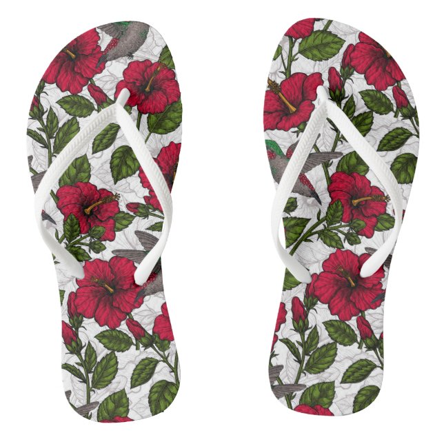 Hibiscus flowers and hummingbirds thongs (Footbed)