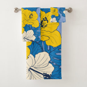 Hibiscus flowers and leaves  bath towel set