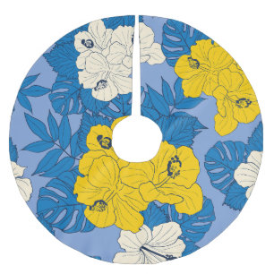 Hibiscus flowers and leaves brushed polyester tree skirt