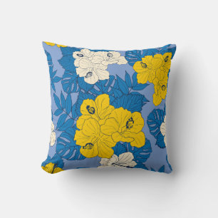 Hibiscus flowers and leaves cushion