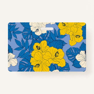 Hibiscus flowers and leaves  ID badge