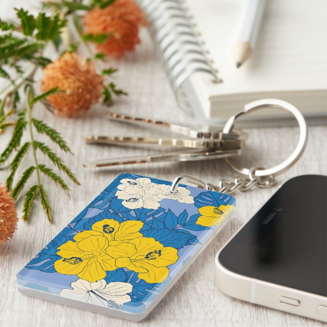 Hibiscus flowers and leaves  key ring (Front Right)