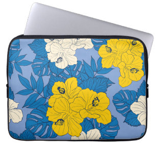 Hibiscus flowers and leaves laptop sleeve