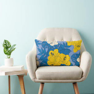 Hibiscus flowers and leaves  lumbar cushion