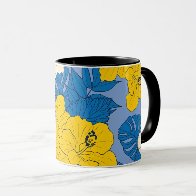 Hibiscus flowers and leaves   mug (Front Right)