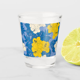 Hibiscus flowers and leaves shot glass