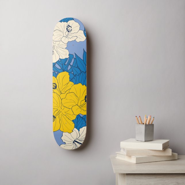 Hibiscus flowers and leaves   skateboard (Wall Art)