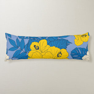 Hibiscus flowers and leaves throw pillow