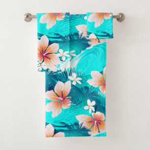 Hibiscus flowers at the beach bath towel set