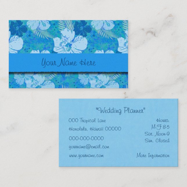 Hibiscus Flowers Blue Batik Business Card (Front/Back)