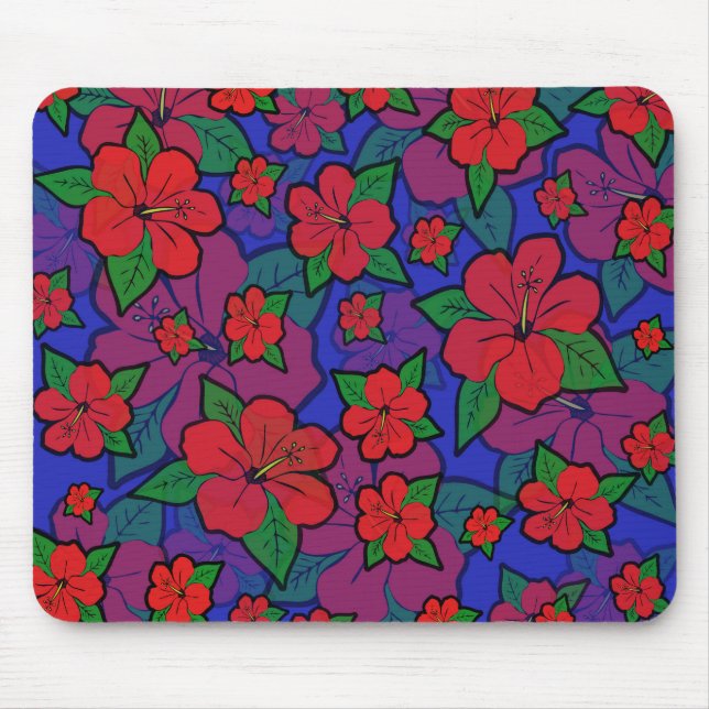 Hibiscus Flowers Blue Mouse Pad (Front)