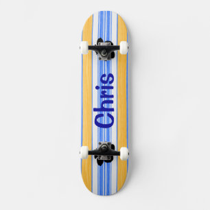 Hibiscus Flowers Blue Stripes Skateboard