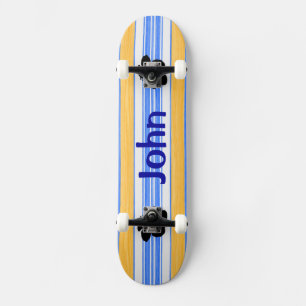 Hibiscus Flowers Blue Stripes Surboard Skateboard
