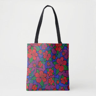 Hibiscus Flowers Blue Tote Bag