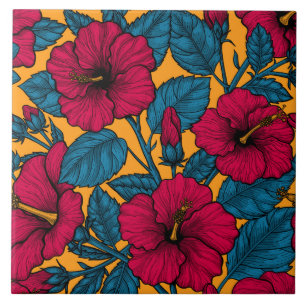 Hibiscus flowers ceramic tile