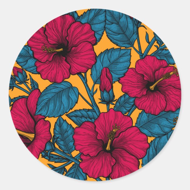 Hibiscus flowers classic round sticker (Front)