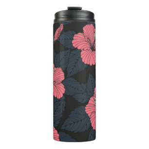 Hibiscus flowers: dark seamless wallpaper. thermal tumbler