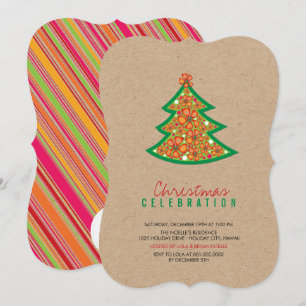 Hibiscus Flowers Kraft Tropical Christmas Party Invitation