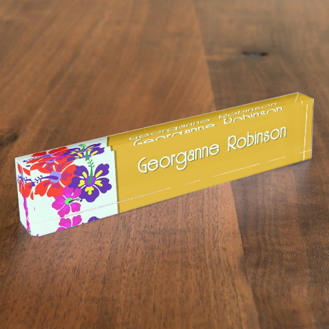 Hibiscus Flowers Name Only Office Desk Nameplate (Side)