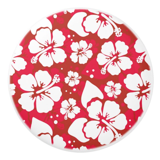 Hibiscus Flowers Pattern Ceramic Knob (Front)