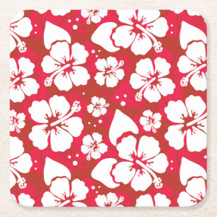 Hibiscus Flowers Pattern Square Paper Coaster