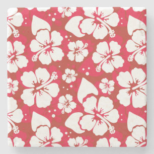 Hibiscus Flowers Pattern Stone Coaster