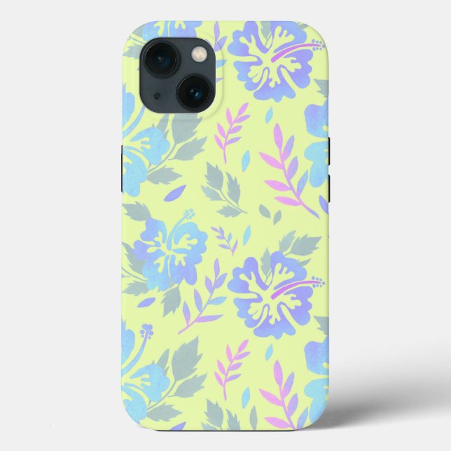 Hibiscus flowers purple blue Yellow pattern Case-Mate iPhone Case (Back)