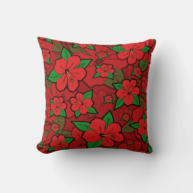 Hibiscus Flowers Red Cushion (Front)