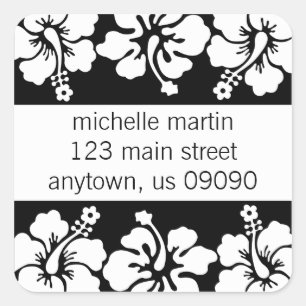Hibiscus Flowers Return Address Label (Black)