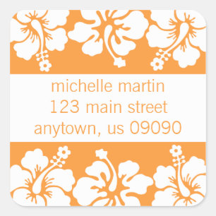 Hibiscus Flowers Return Address Label (Orange)