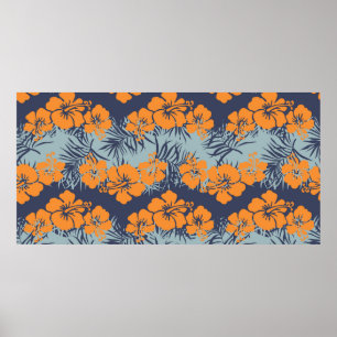 Hibiscus flowers seamless pattern,Vintage floral w Poster