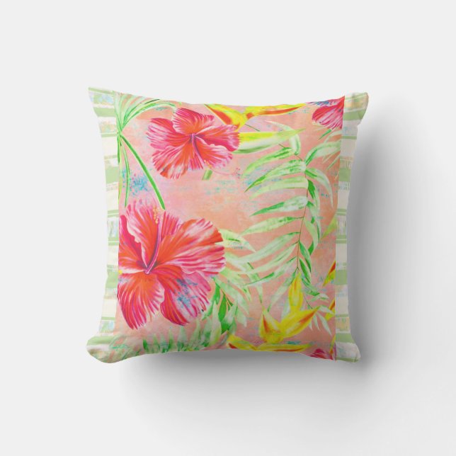 Hibiscus Flowers Tropical Throw Pillow (Front)