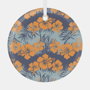 Hibiscus Flowers: Vintage Floral Wallpaper Glass Tree Decoration