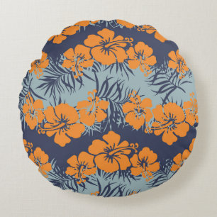 Hibiscus Flowers: Vintage Floral Wallpaper Round Cushion