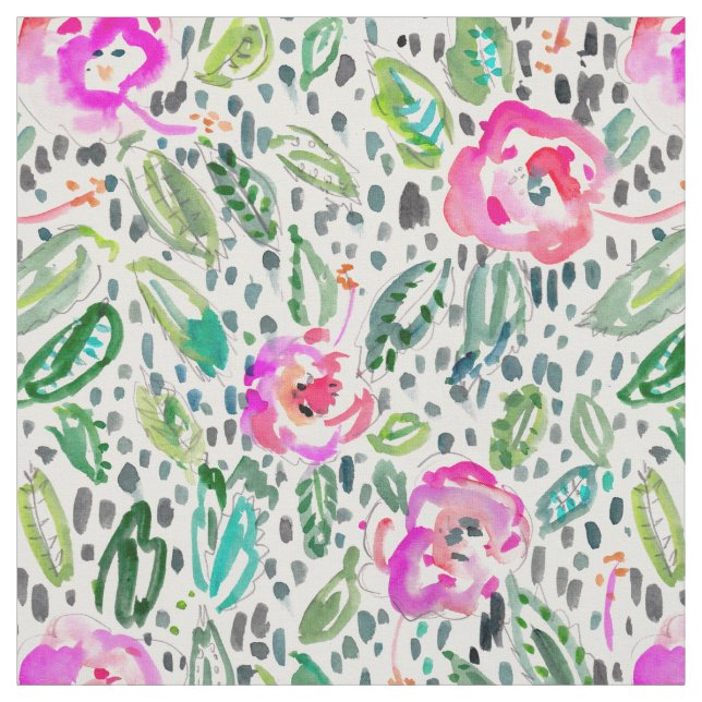 Hibiscus Frolic Painterly Watercolor Fabric (Swatch)