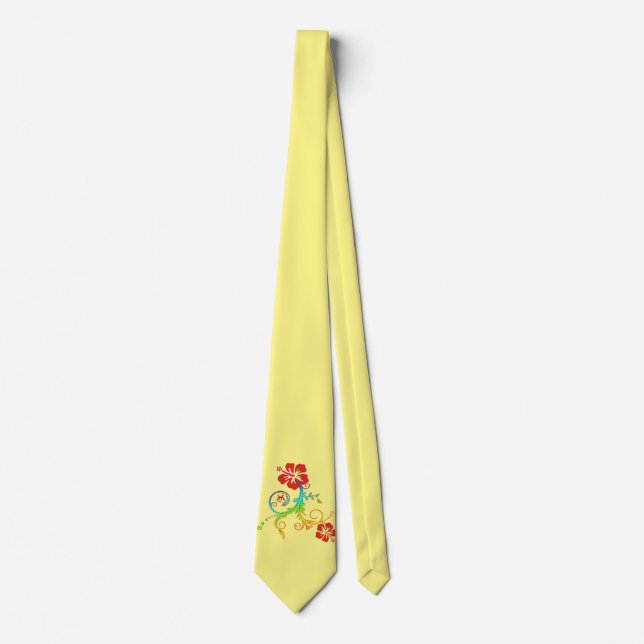 Hibiscus & Gecko Decor + your background colour Tie (Front)