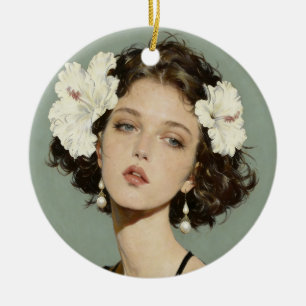 Hibiscus Girl Ceramic Ornament
