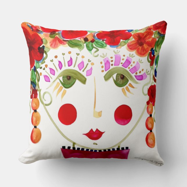 Hibiscus - Gypsy Garden Girl Cotton Pillow (Front)