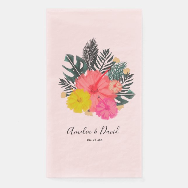 Hibiscus Hawaii Tropical Hand Drawn Floral Wedding Napkin (Front)