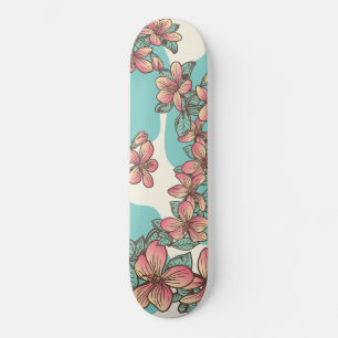 Hibiscus hawaiian flowers aqua teal tropical skateboard